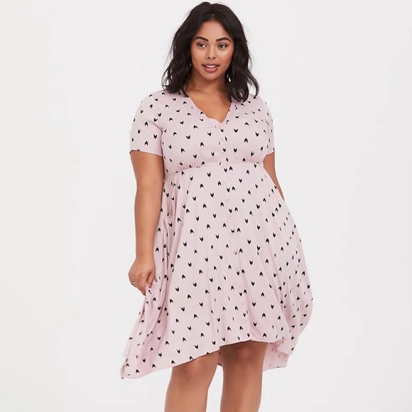 Torrid Midi Challis Sharkbite Shirt Dress size 2X Lavendar Ikat with Chevrons - Picture 1 of 9